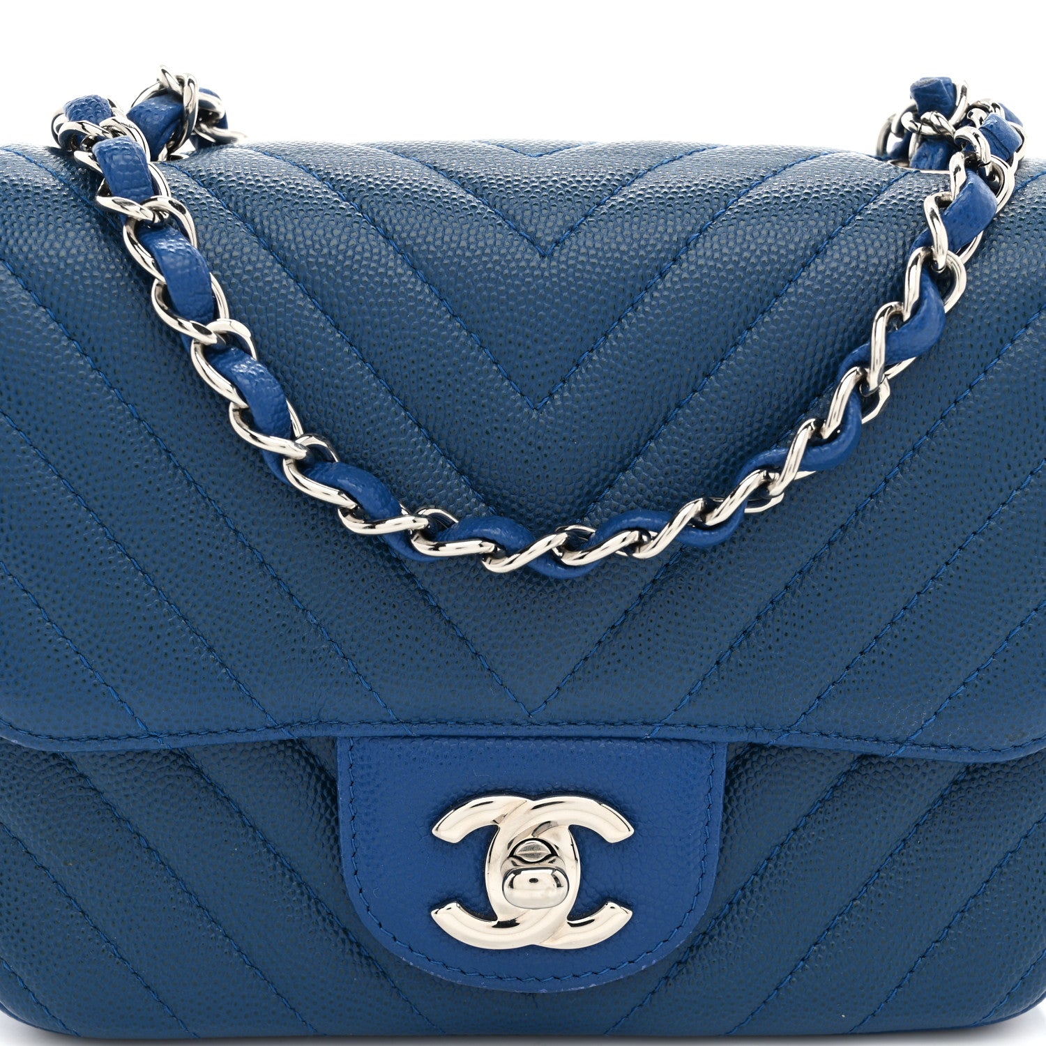 Chanel Caviar Chevron Quilted Mini Square Flap Blue 8 of 10