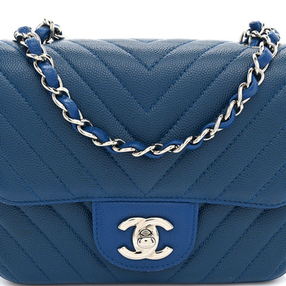 Chanel Caviar Chevron Quilted Mini Square Flap Blue 8 of 10