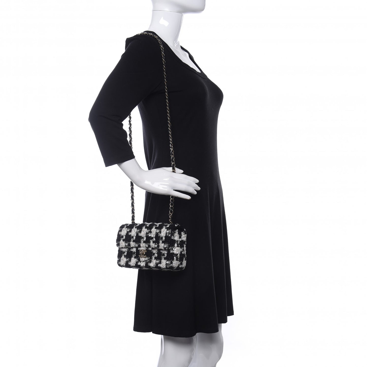 Tweed Quilted Mini Rectangular Flap Black Ecru White