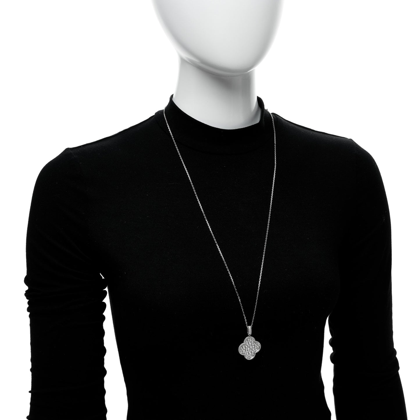18K White Gold Diamond Magic Alhambra Long Necklace