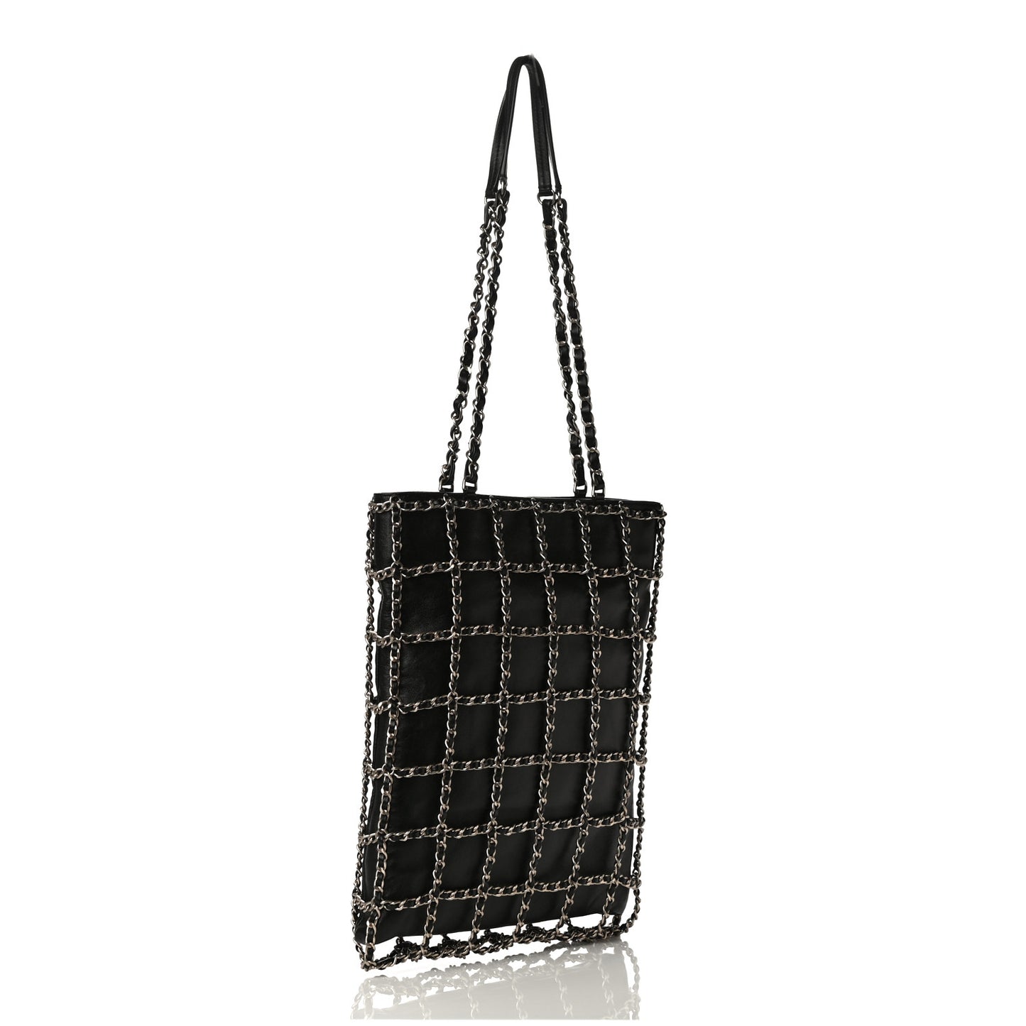 Lambskin Large Shopping Chain Tote Black