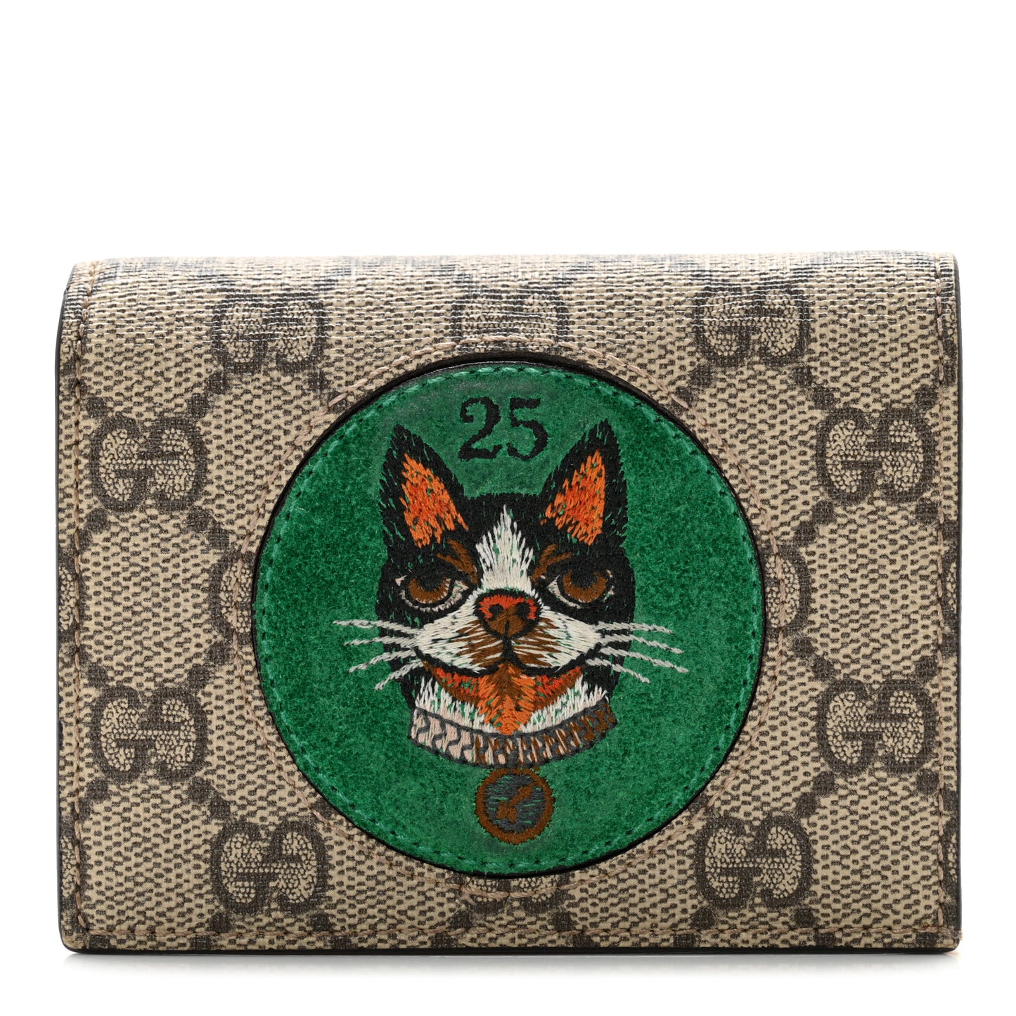 GG Supreme Monogram Bosco Patch Card Case Wallet Beige Green