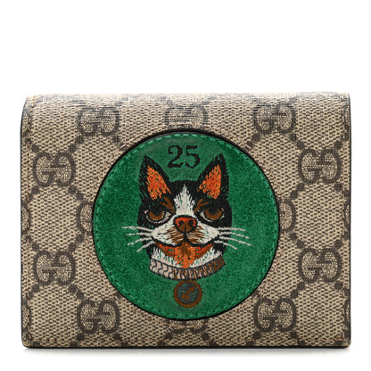 Gucci GG Supreme Monogram Bosco Patch Card Case Wallet Beige Green 1 of 15