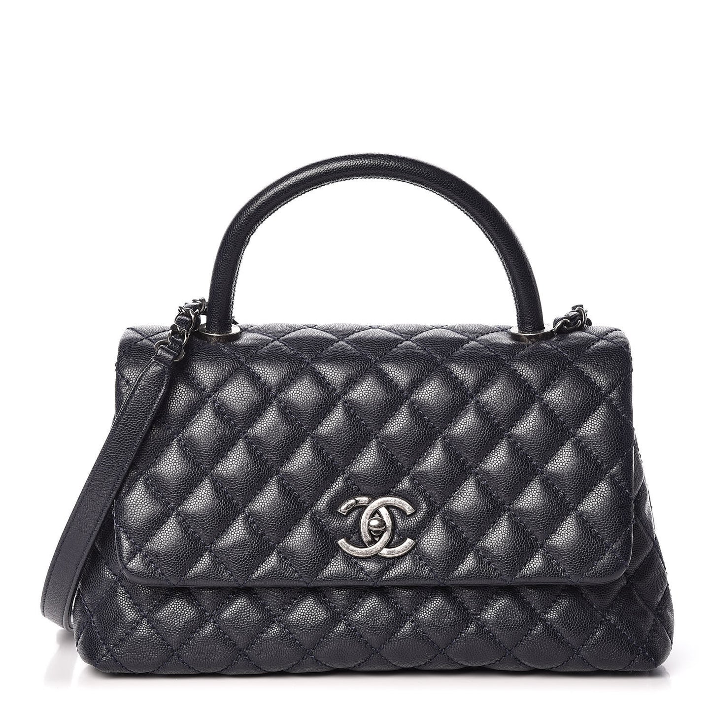 Caviar Quilted Small Coco Handle Flap Navy