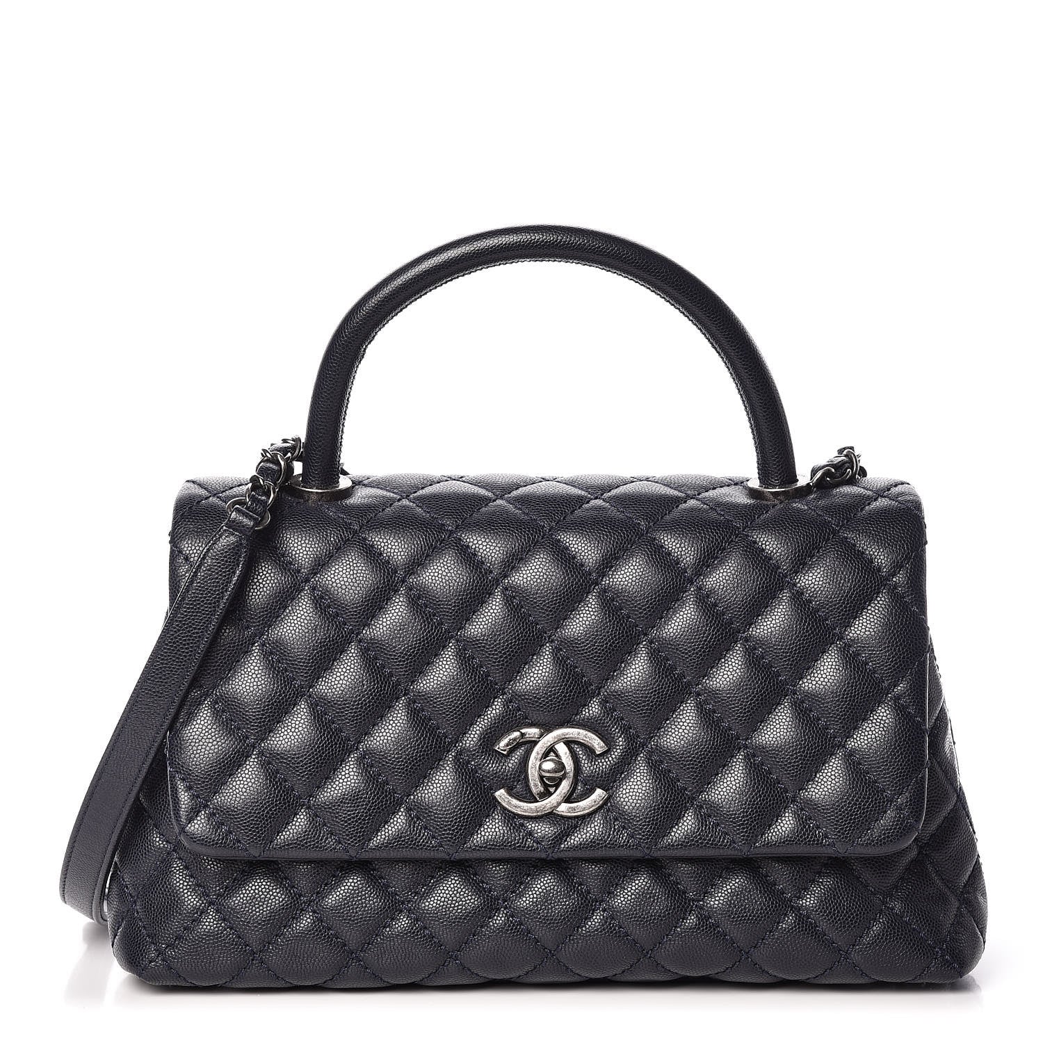 Chanel Caviar Quilted Small Coco Handle Flap Navy 1 of 11