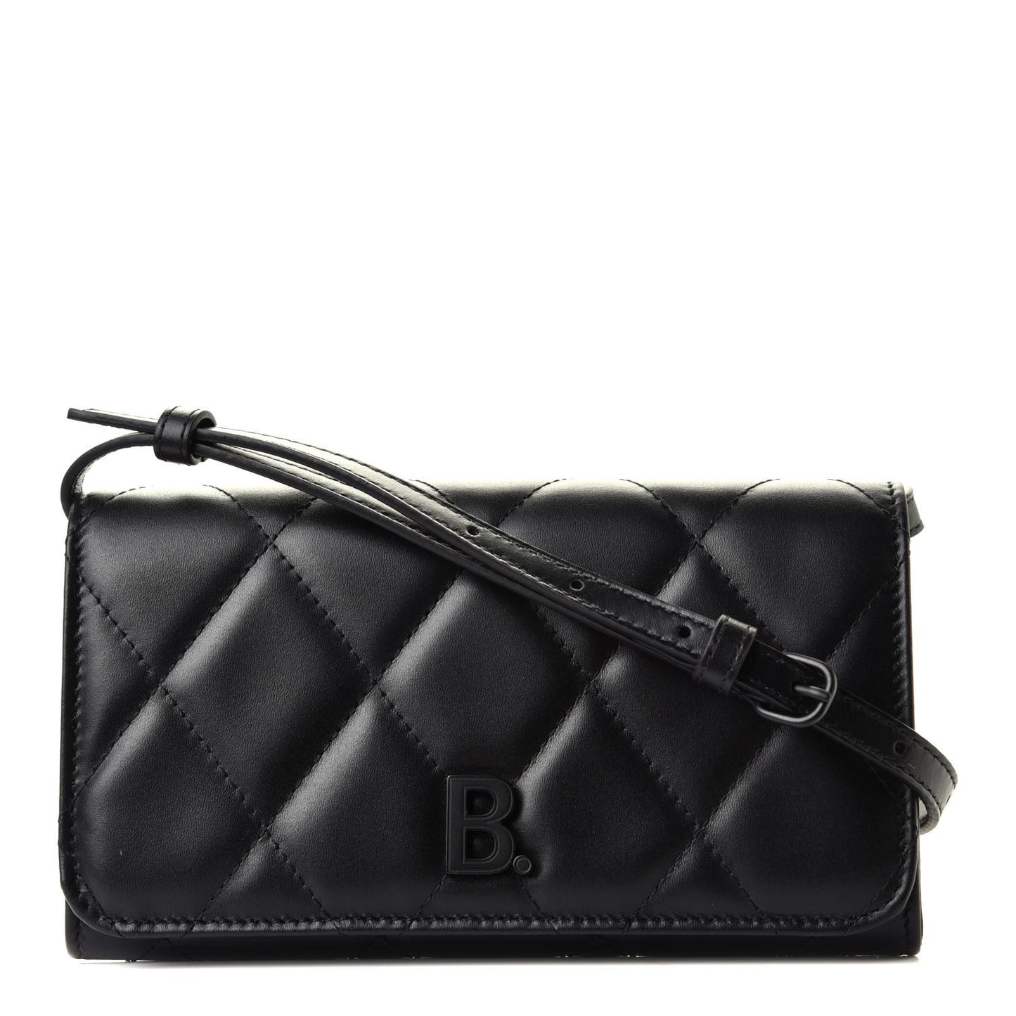 Nappa Calfskin Quilted Touch B Phone Holder With Strap Black