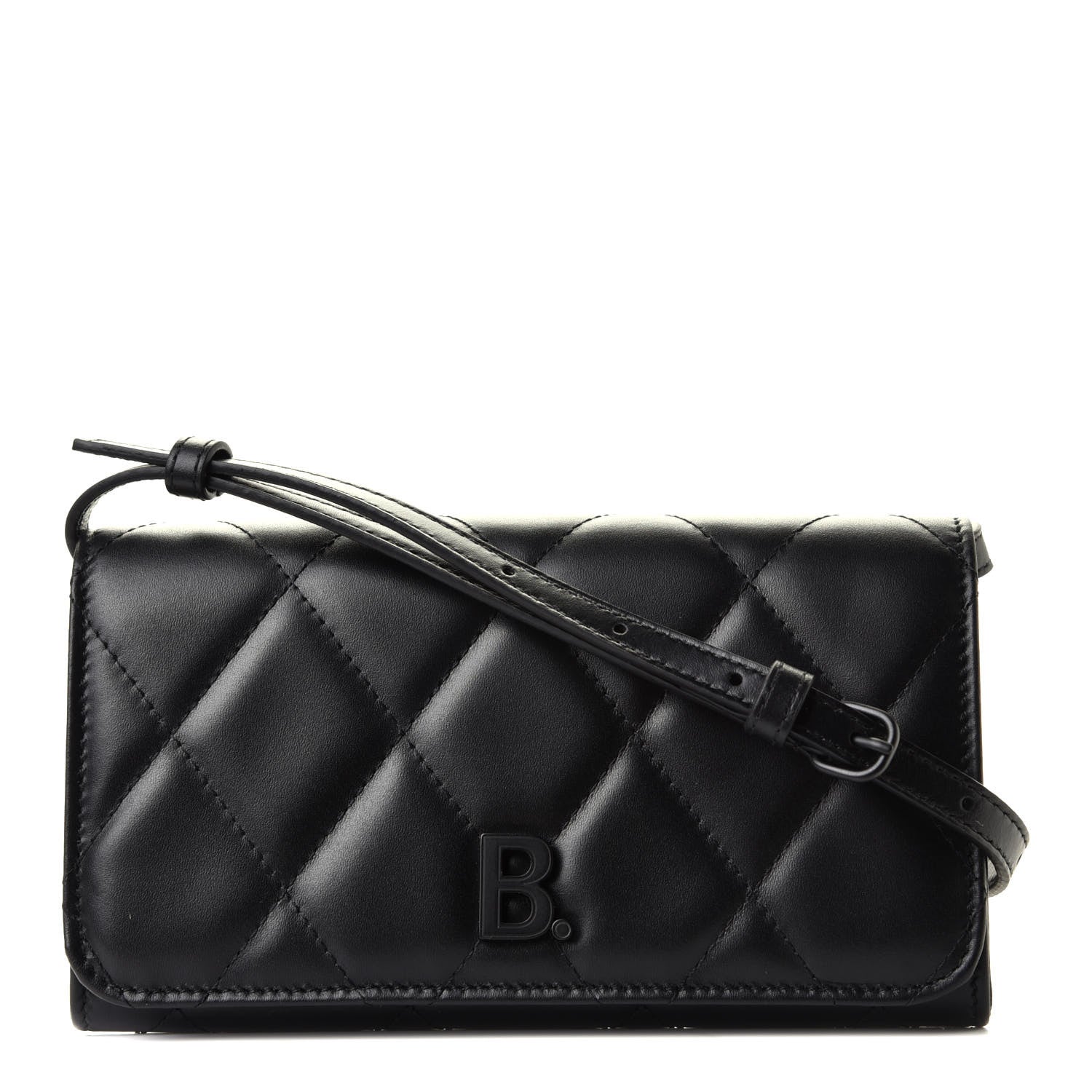Balenciaga Nappa Calfskin Quilted Touch B Phone Holder With Strap Black 1 of 4