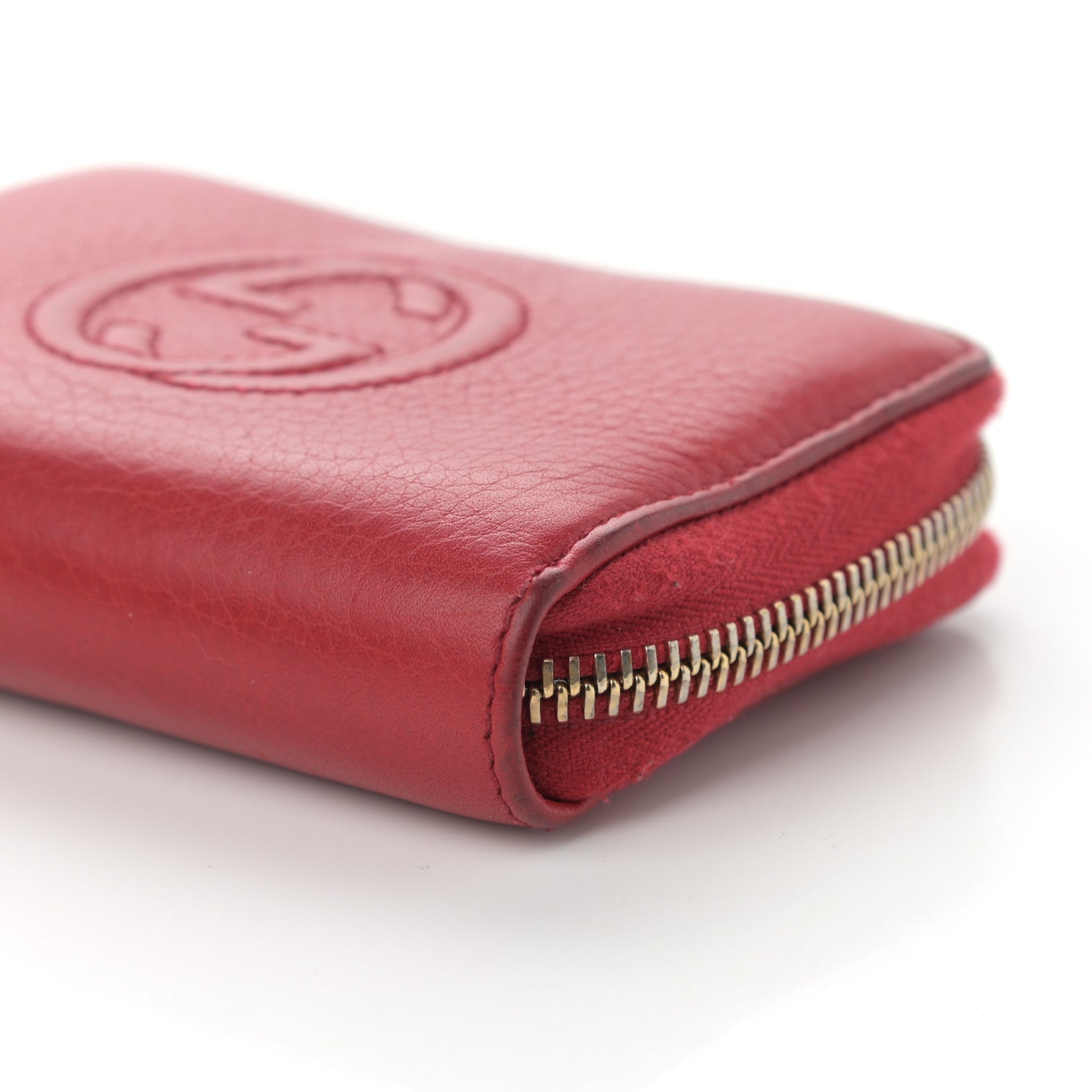 Gucci Pebbled Calfskin Soho Compact Disco Zip Around Wallet Hibiscus Red 9 of 13