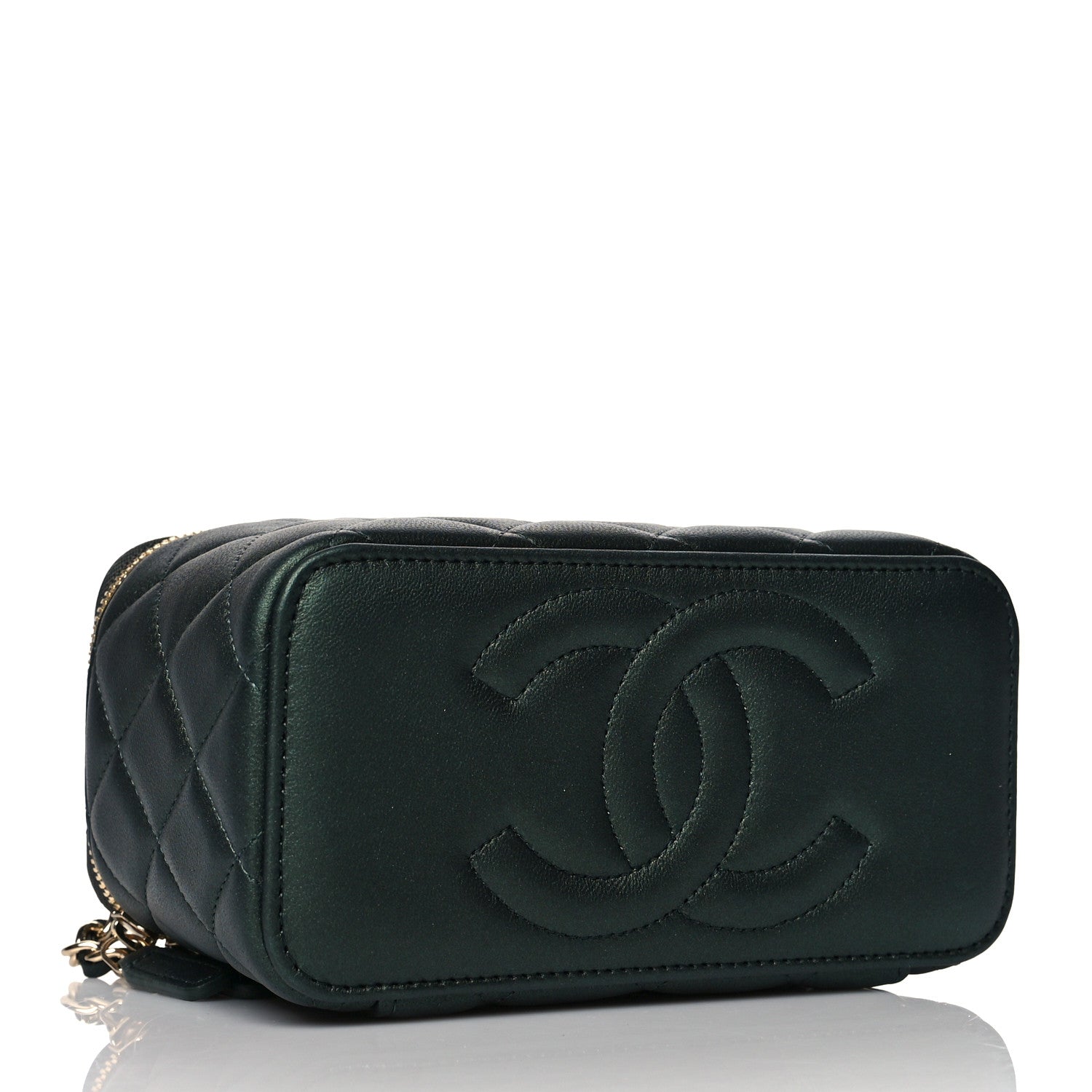 Chanel Iridescent Lambskin Quilted Small Top Handle Vanity Case With Chain Dark Green 4 of 11