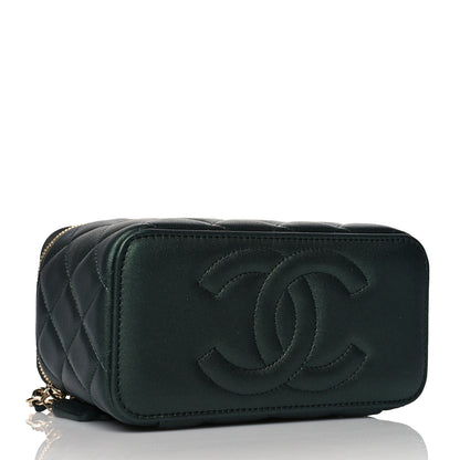 Chanel Iridescent Lambskin Quilted Small Top Handle Vanity Case With Chain Dark Green 4 of 11
