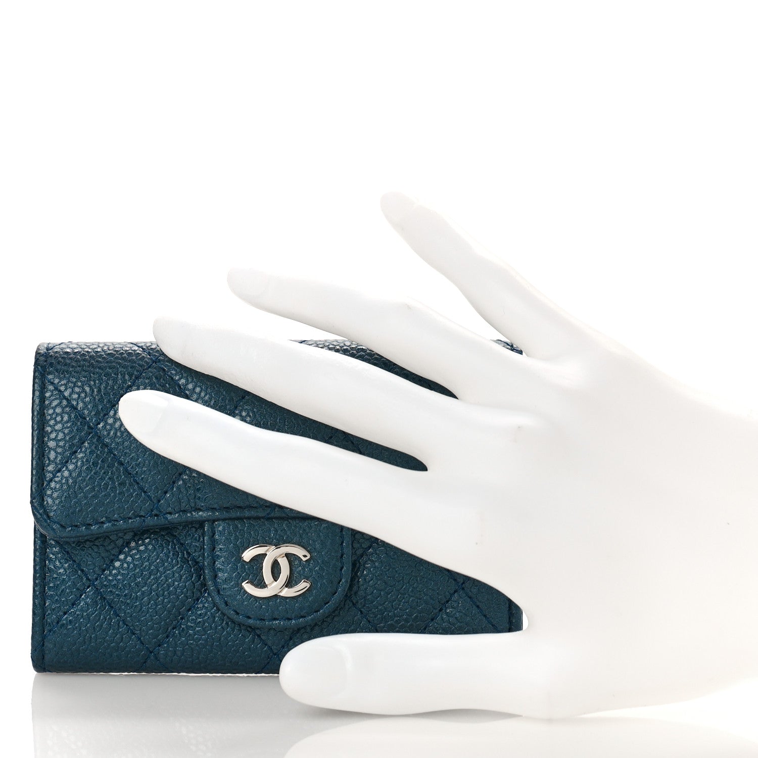 Chanel Metallic Caviar Quilted Flap Card Holder Wallet Dark Blue 2 of 9