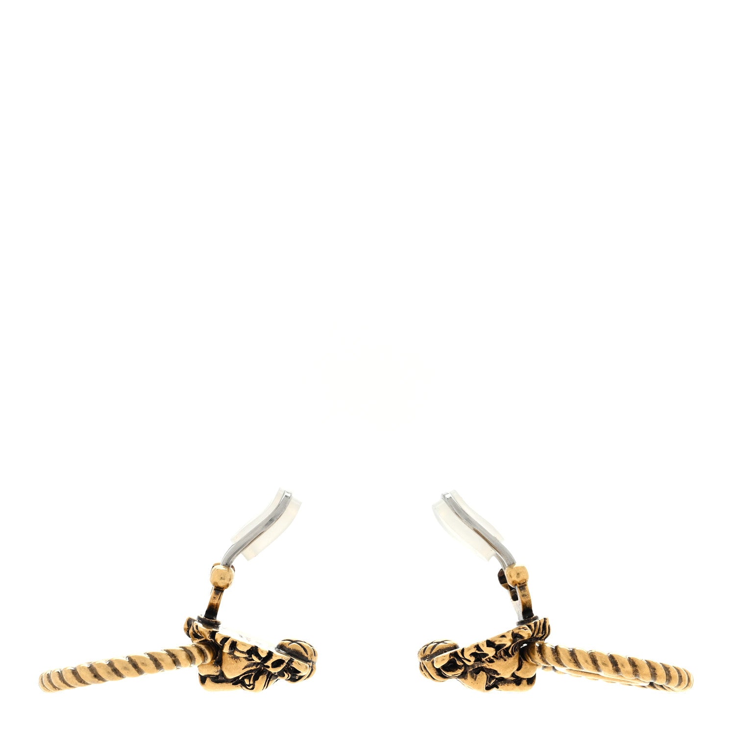 Gucci Metal Double G Lion Head Clip On Earrings Aged Gold 3 of 4