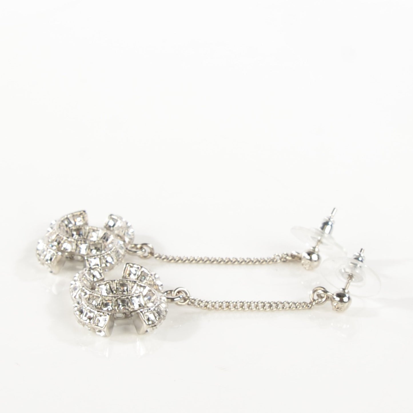 Baguette Crystal CC Dangle Earrings Silver
