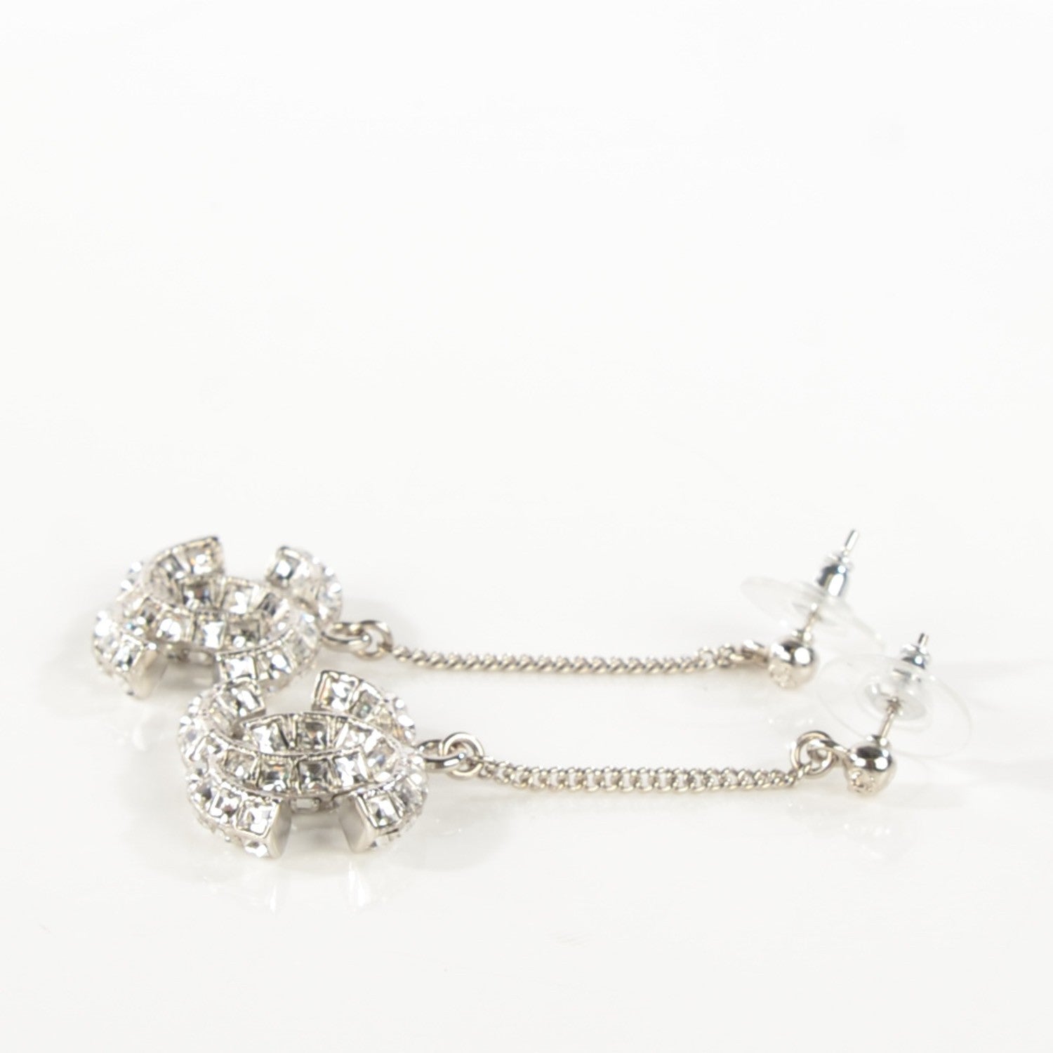 Chanel Baguette Crystal CC Dangle Earrings Silver 3 of 5