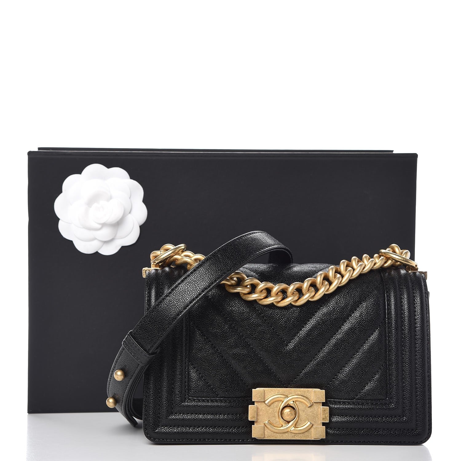Chanel Caviar Chevron Quilted Small Boy Flap Black 8 of 8