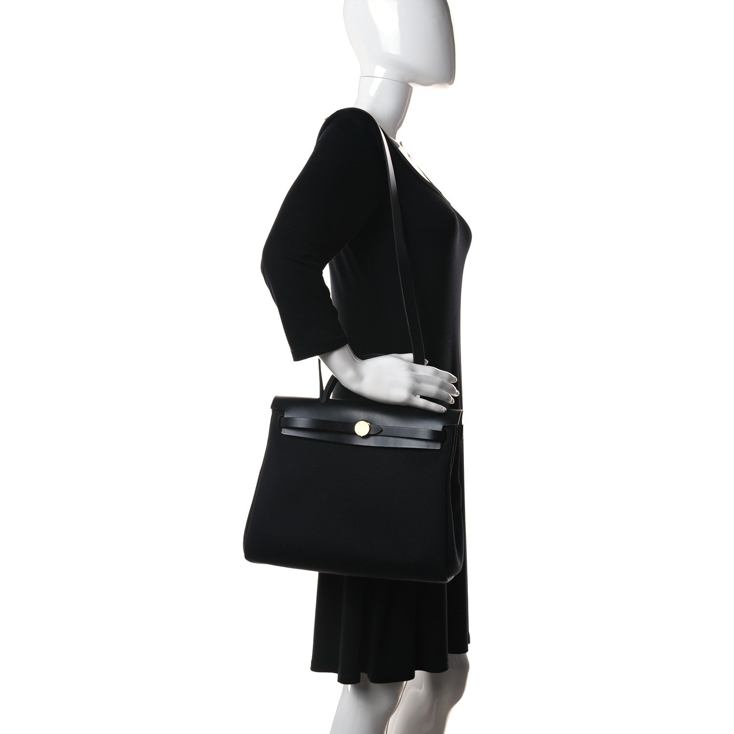 Hermes Military Toile Vache Hunter Herbag Zip Retourne 31 PM Black 2 of 12