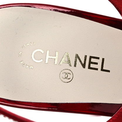 Chanel Laminated Calfskin Lambskin Cap Toe CC Slingback Pumps 37.5 Red Ivory 9 of 11