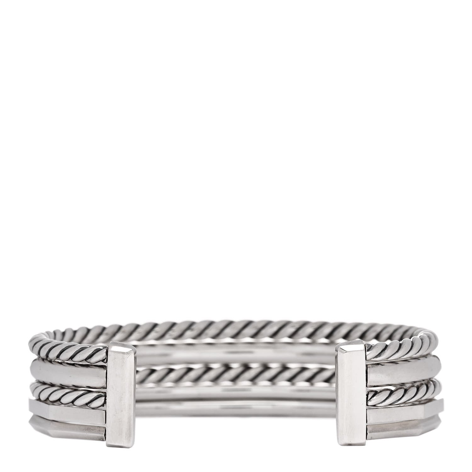 David Yurman Sterling Silver Diamond Narrow Stax Cuff Bracelet 2 of 3