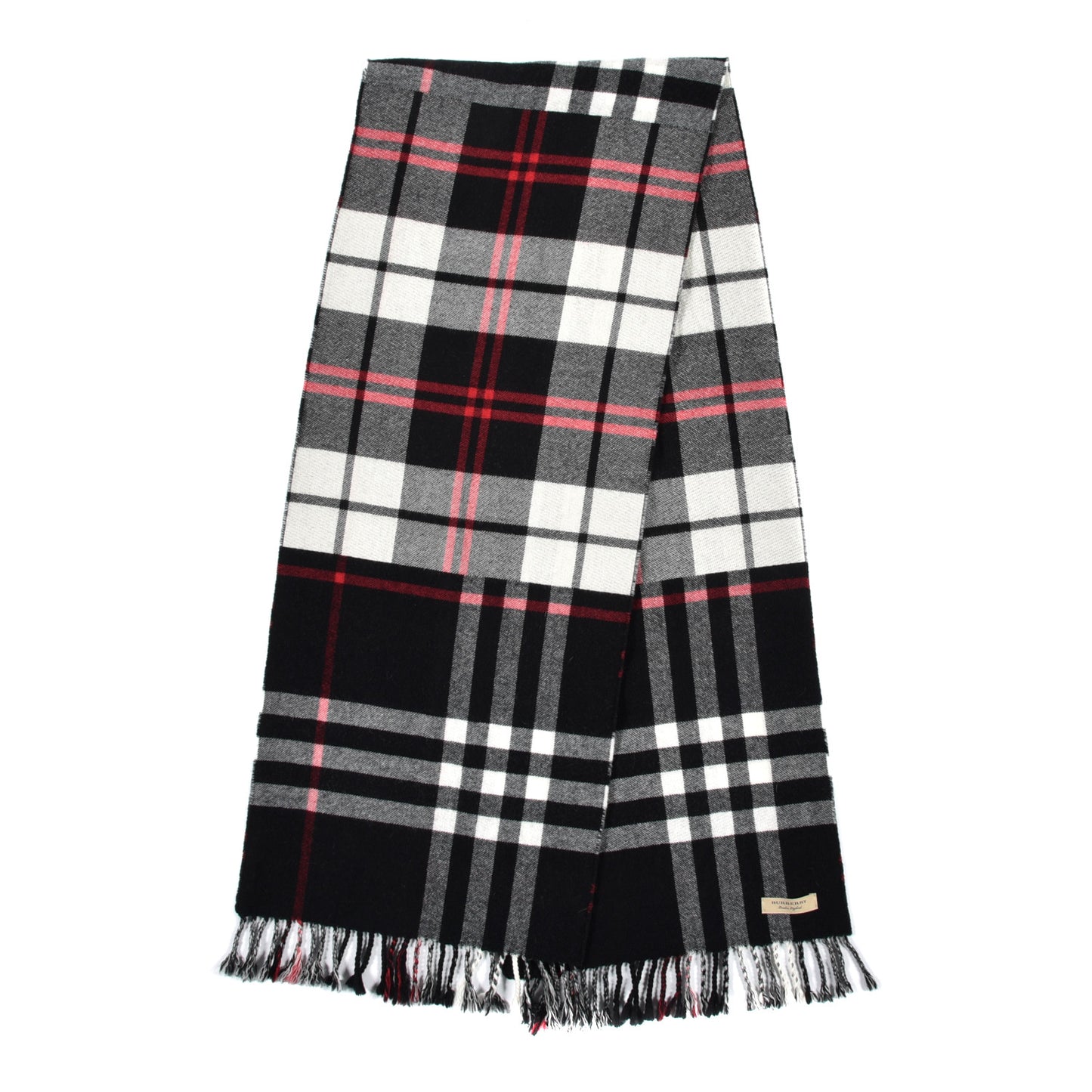Cashmere Giant Check Fringe Scarf Navy