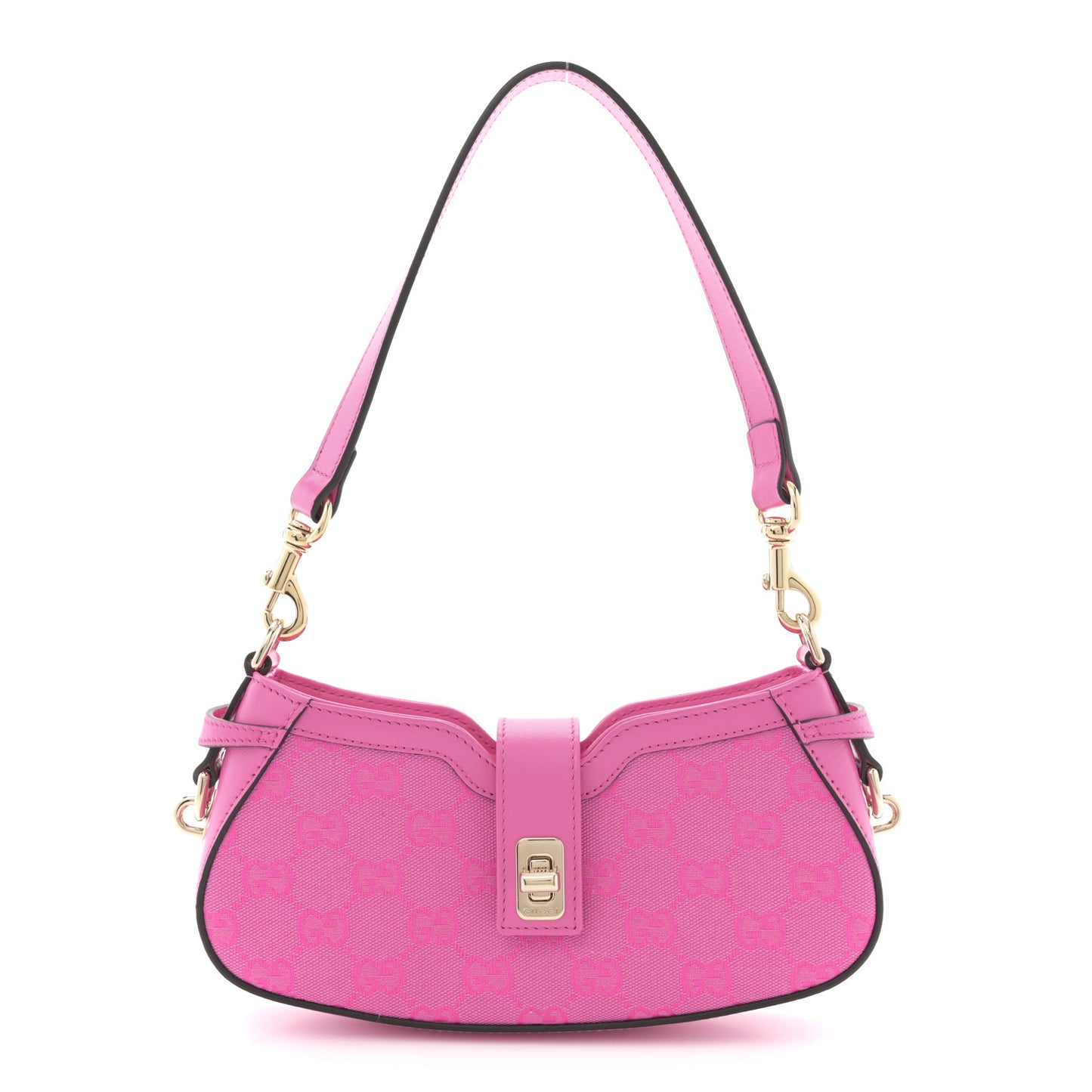 Calfskin Monogram Mini Moon Side Shoulder Bag Pink