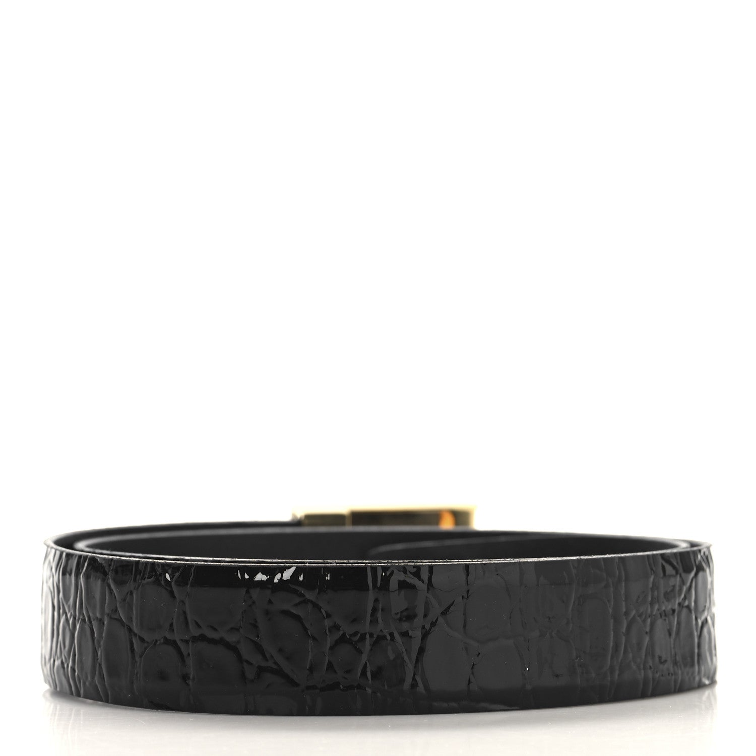Saint Laurent Calfskin Crocodile Embossed Square Buckle Belt 75 30 Black 2 of 6