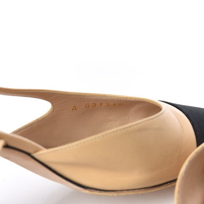 Chanel Goatskin Grosgrain Cap Toe CC Slingback Pumps 37.5 Beige Black 11 of 17