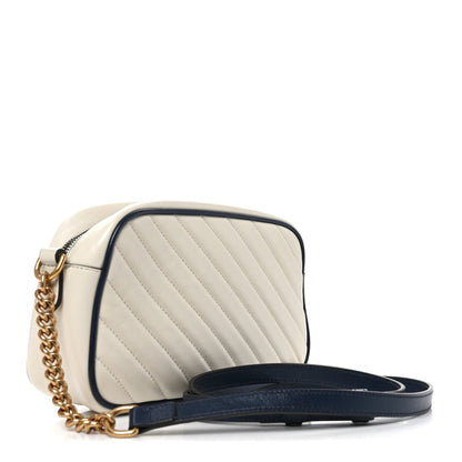 Gucci Vintage Effect Calfskin Matelasse Diagonal Small Torchon GG Marmont Chain Shoulder Bag Mystic White Blue Agata 3 of 10