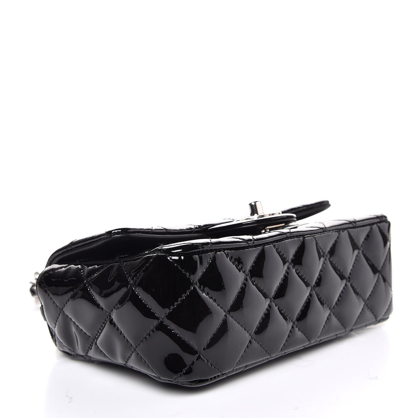 Patent Calfskin Quilted Mini Rectangular Flap Black