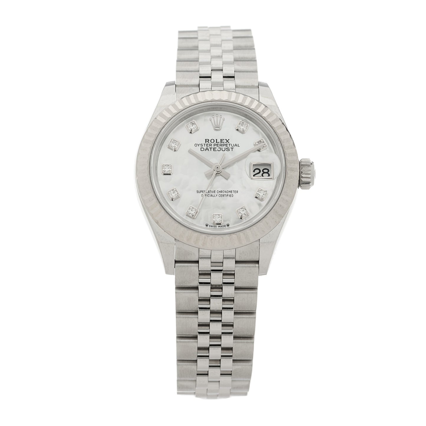 Stainless Steel 18K White Gold Diamond Mother of Pearl 28mm Oyster Perpetual Datejust Watch 279174