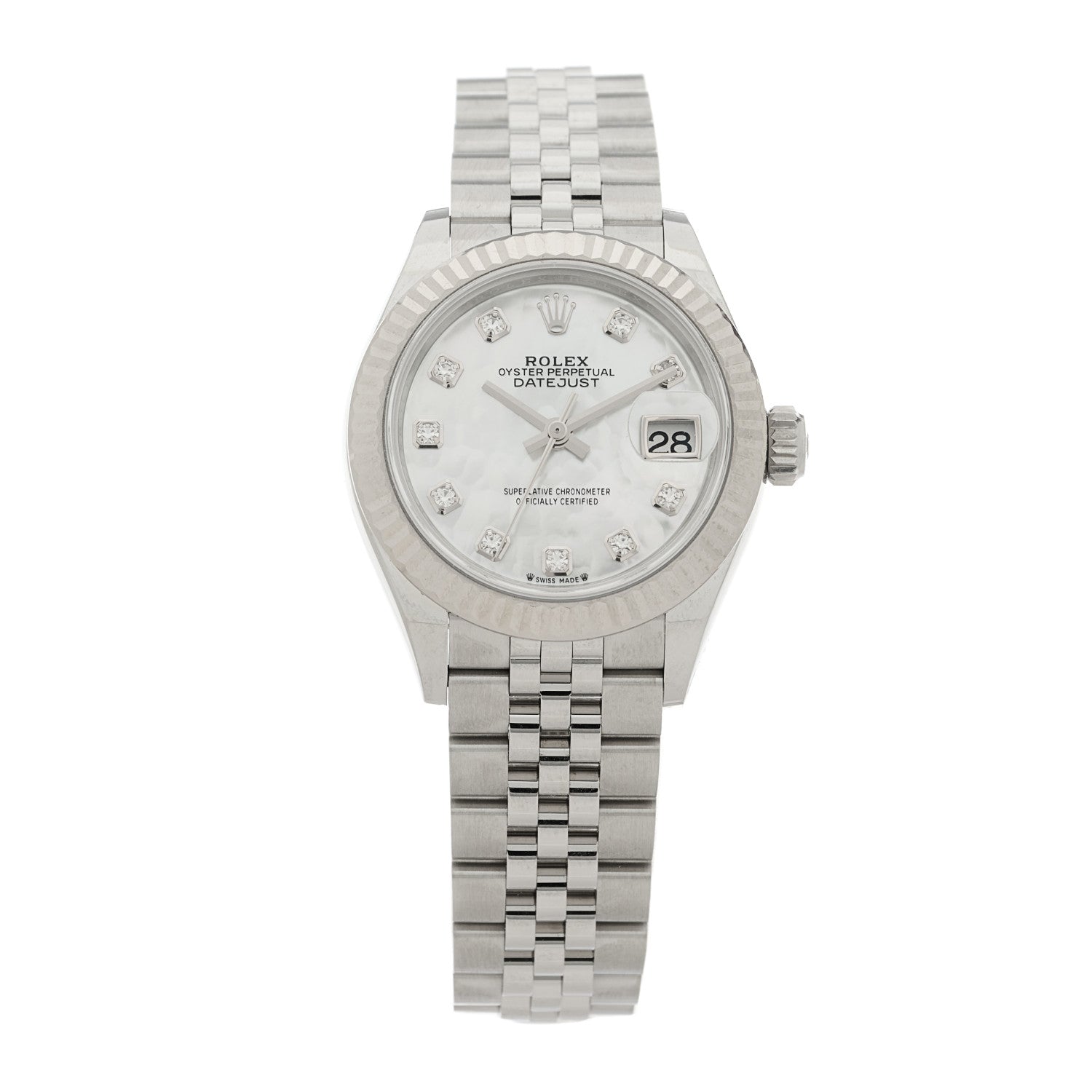 Rolex Stainless Steel 18K White Gold Diamond Mother of Pearl 28mm Oyster Perpetual Datejust Watch 279174 1 of 5