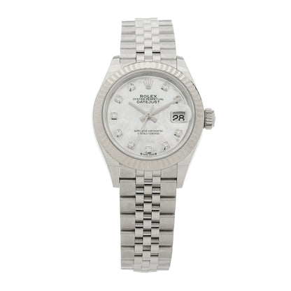 Rolex Stainless Steel 18K White Gold Diamond Mother of Pearl 28mm Oyster Perpetual Datejust Watch 279174 1 of 5