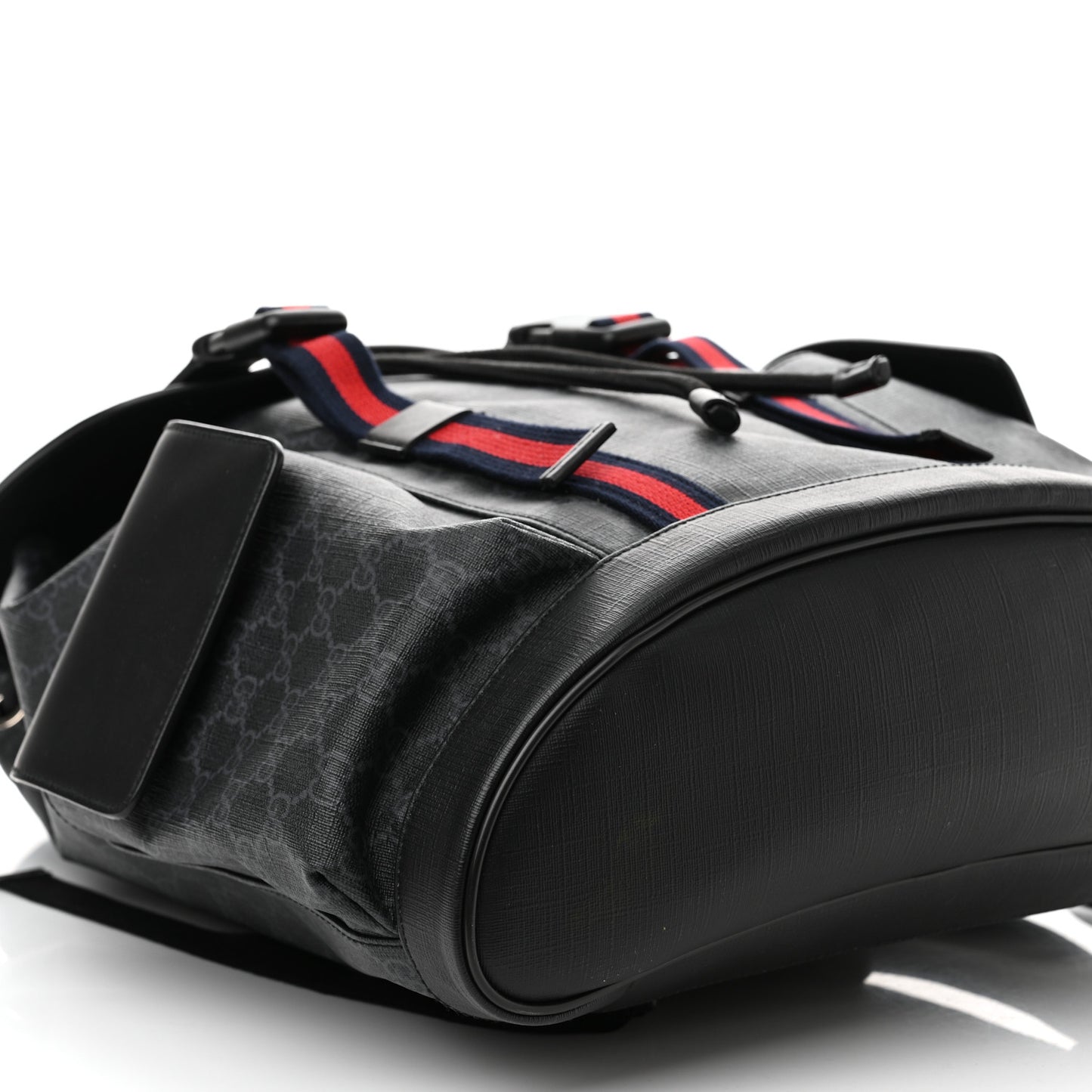 Soft GG Supreme Monogram Appia Calfskin Web Double Buckle Backpack Black