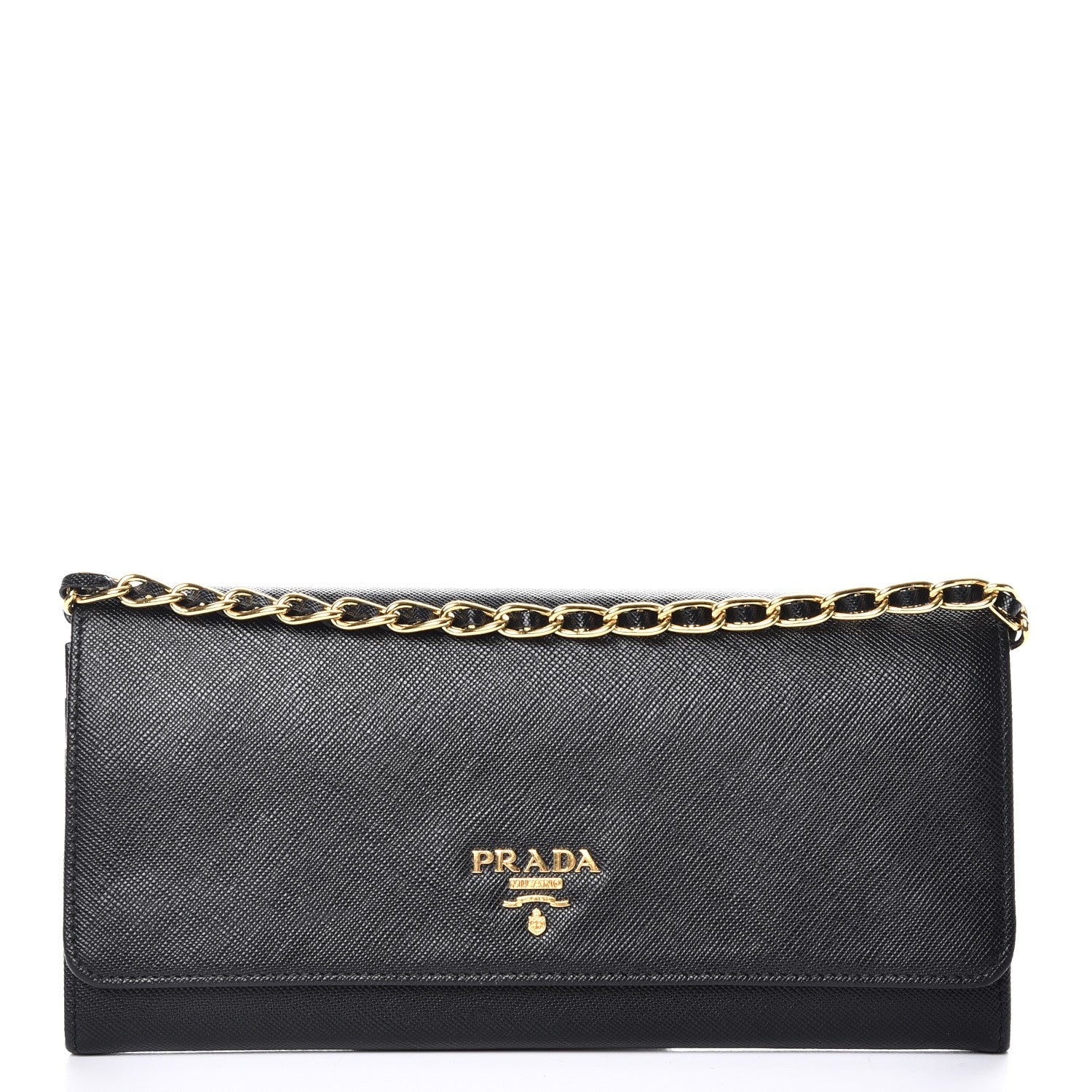 Prada Saffiano Metal Oro Chain Wallet Nero Black 1 of 10