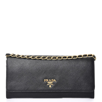 Prada Saffiano Metal Oro Chain Wallet Nero Black 1 of 10
