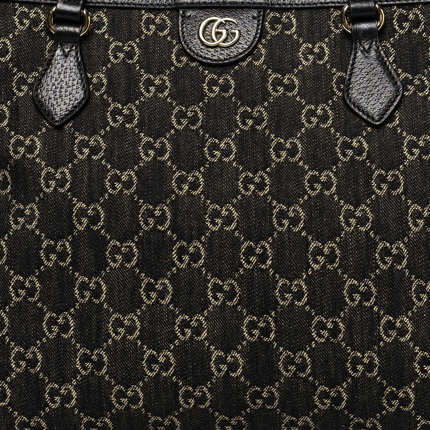 Jacquard Black Denim GG Monogram Medium Ophidia Shopping Tote Black Ivory