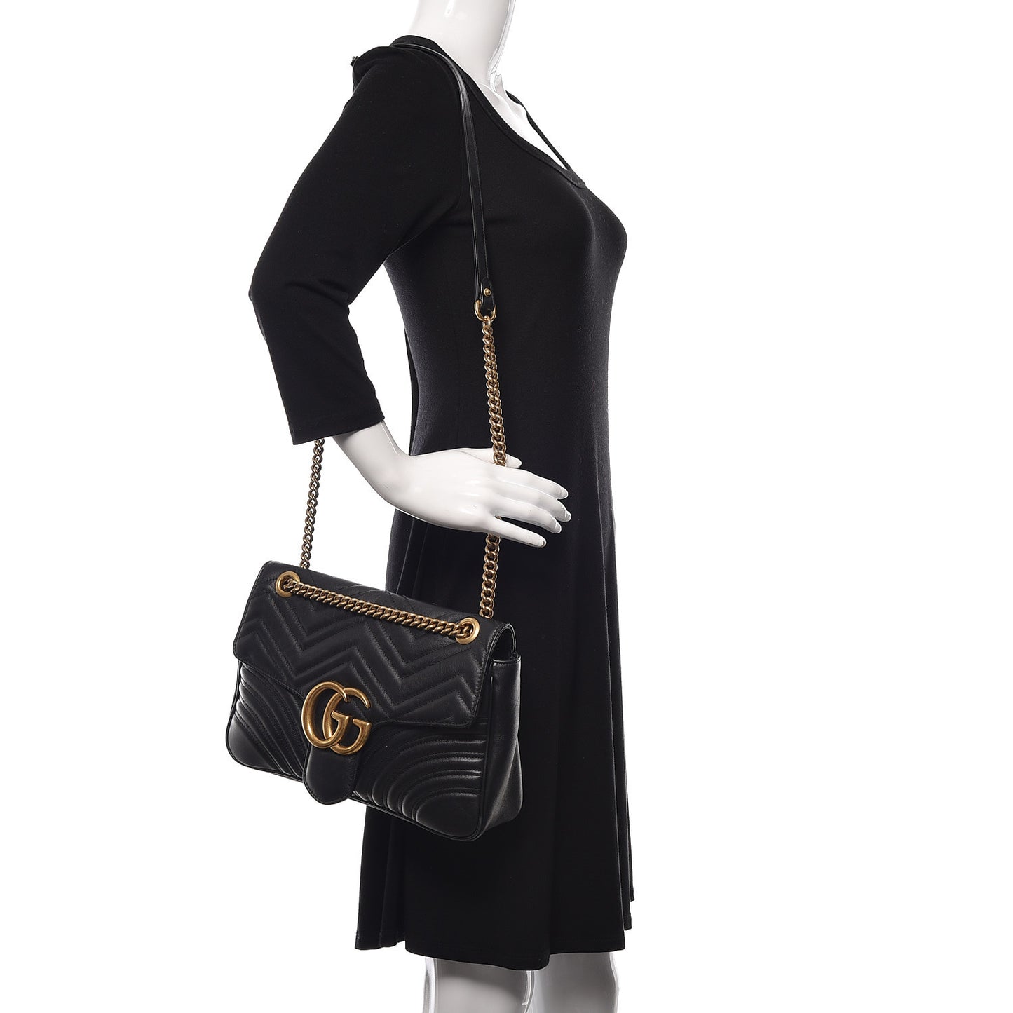 Calfskin Matelasse Medium GG Marmont Shoulder Bag Black