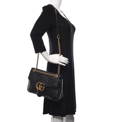 Gucci Calfskin Matelasse Medium GG Marmont Shoulder Bag Black 2 of 11