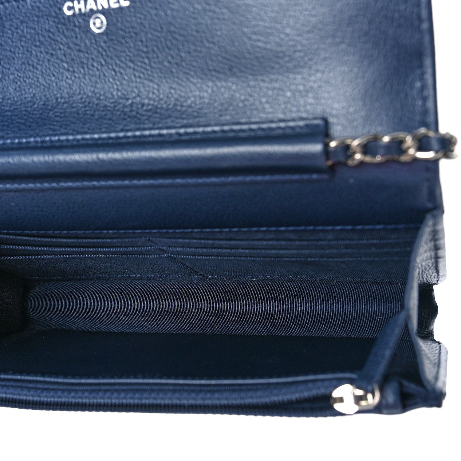 Chanel Grained Calfskin Quilted CC Box Wallet On Chain WOC Navy 5 of 11