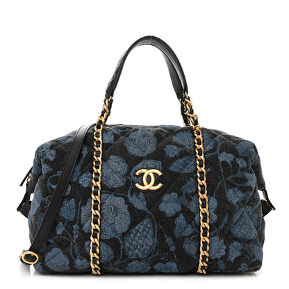 Chanel Denim Printed Destination Chenonceau Shoulder Bag Blue Black 1 of 10