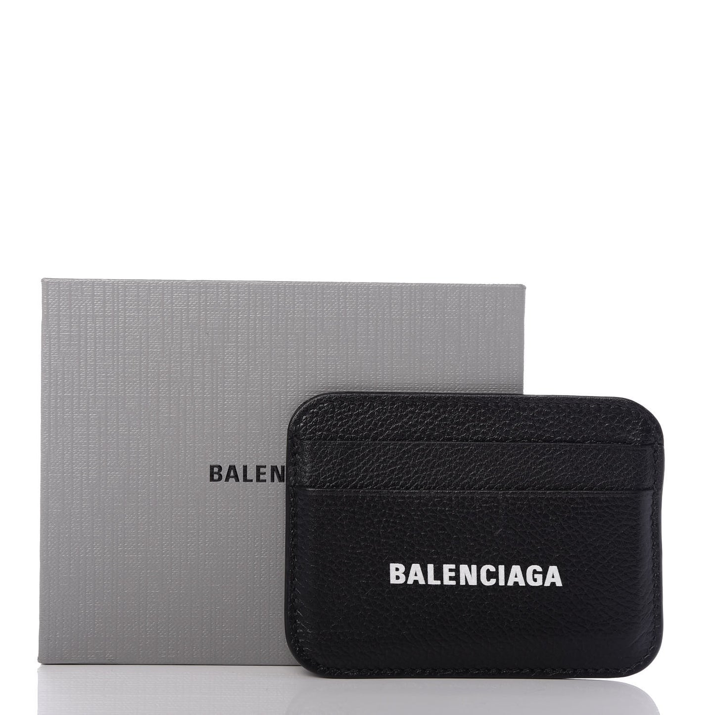 Grained Calfskin Logo Cash Rounded Card Holder Black White