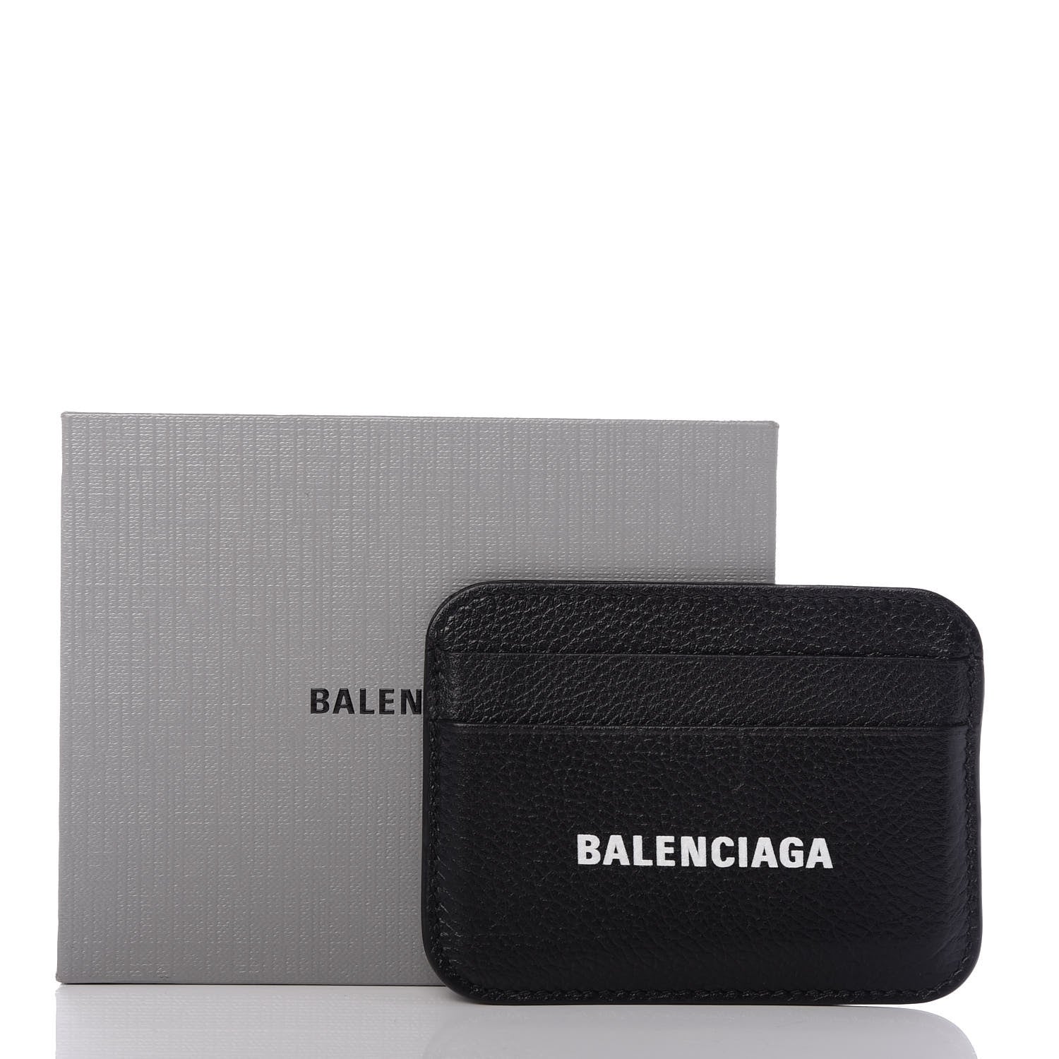 Balenciaga Grained Calfskin Logo Cash Rounded Card Holder Black White 7 of 7