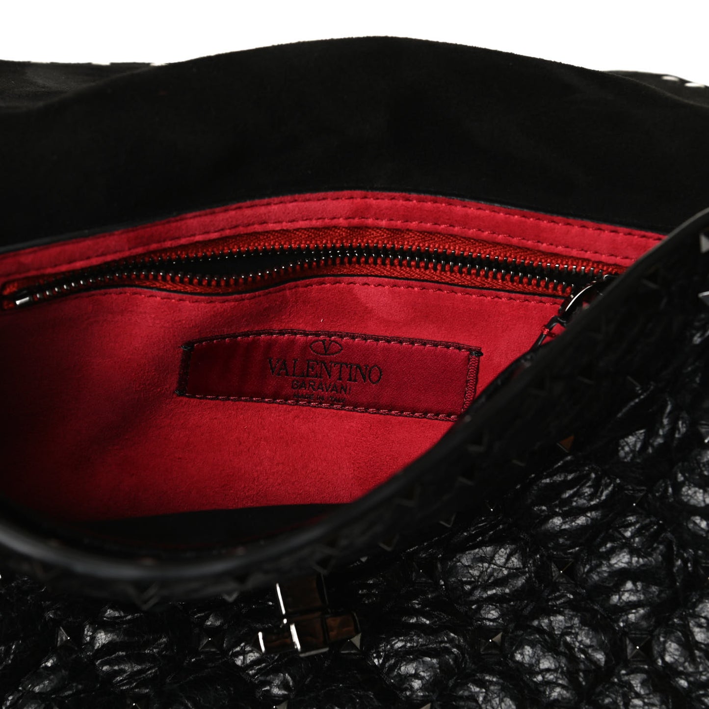 Craquele Nappa Medium Rockstud Spike Shoulder Bag Black