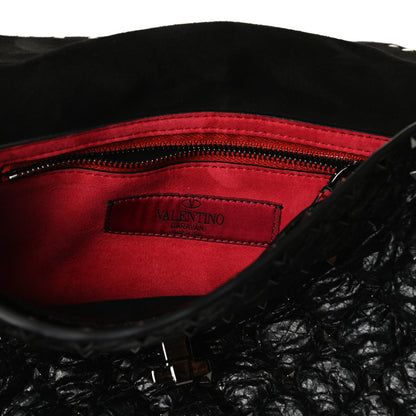 Valentino Garavani Craquele Nappa Medium Rockstud Spike Shoulder Bag Black 7 of 12