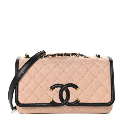 Chanel Caviar Quilted Medium CC Filigree Flap Beige Black 1 of 10