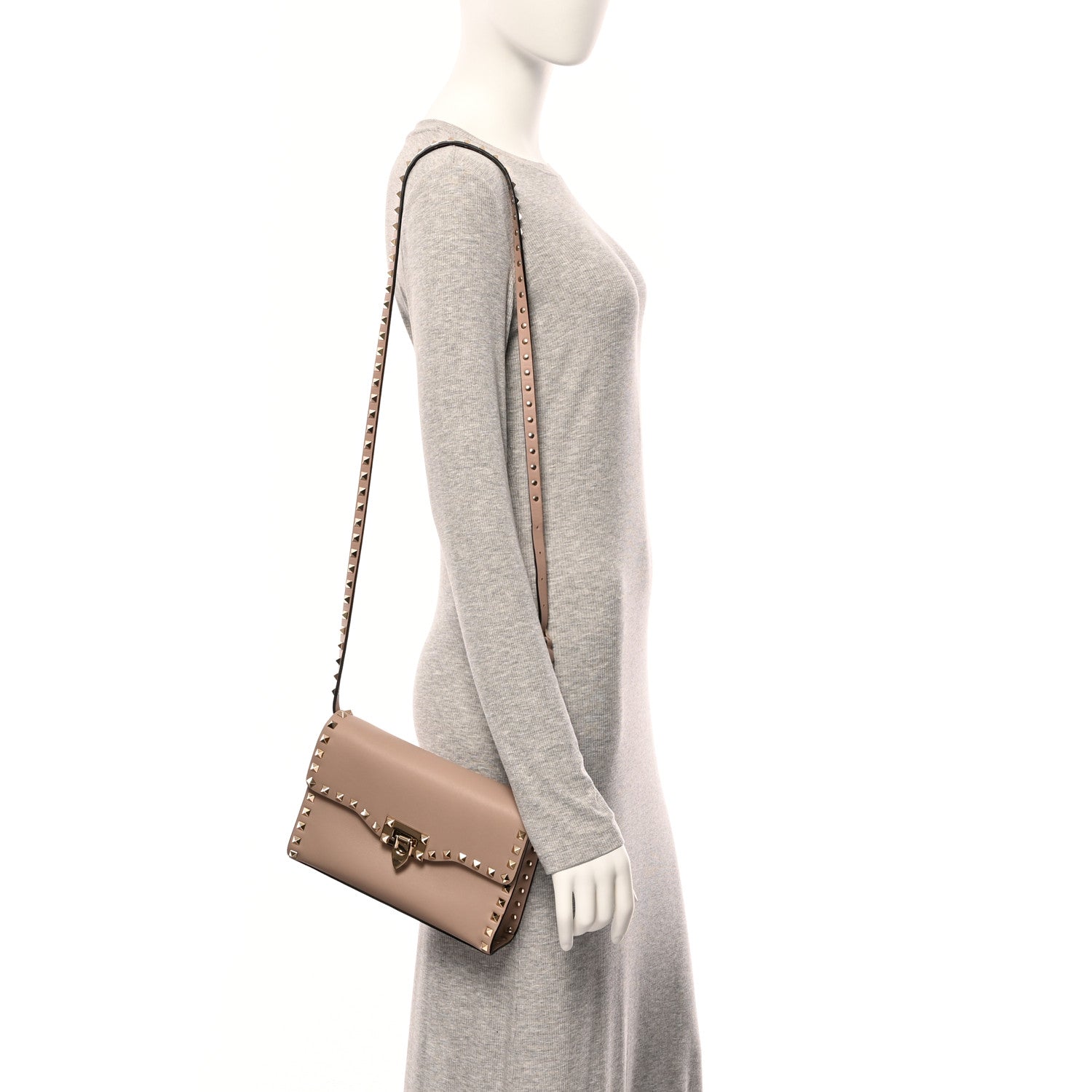 Valentino Garavani Vitello Medium Rockstud Flip Lock Crossbody Bag Poudre 2 of 10