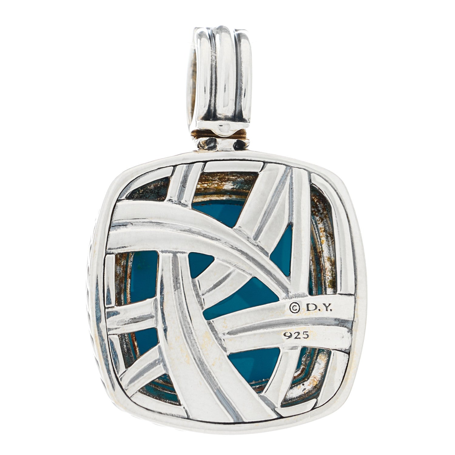 David Yurman Sterling Silver Turquoise 17mm Albion Enhancer Pendant 4 of 6