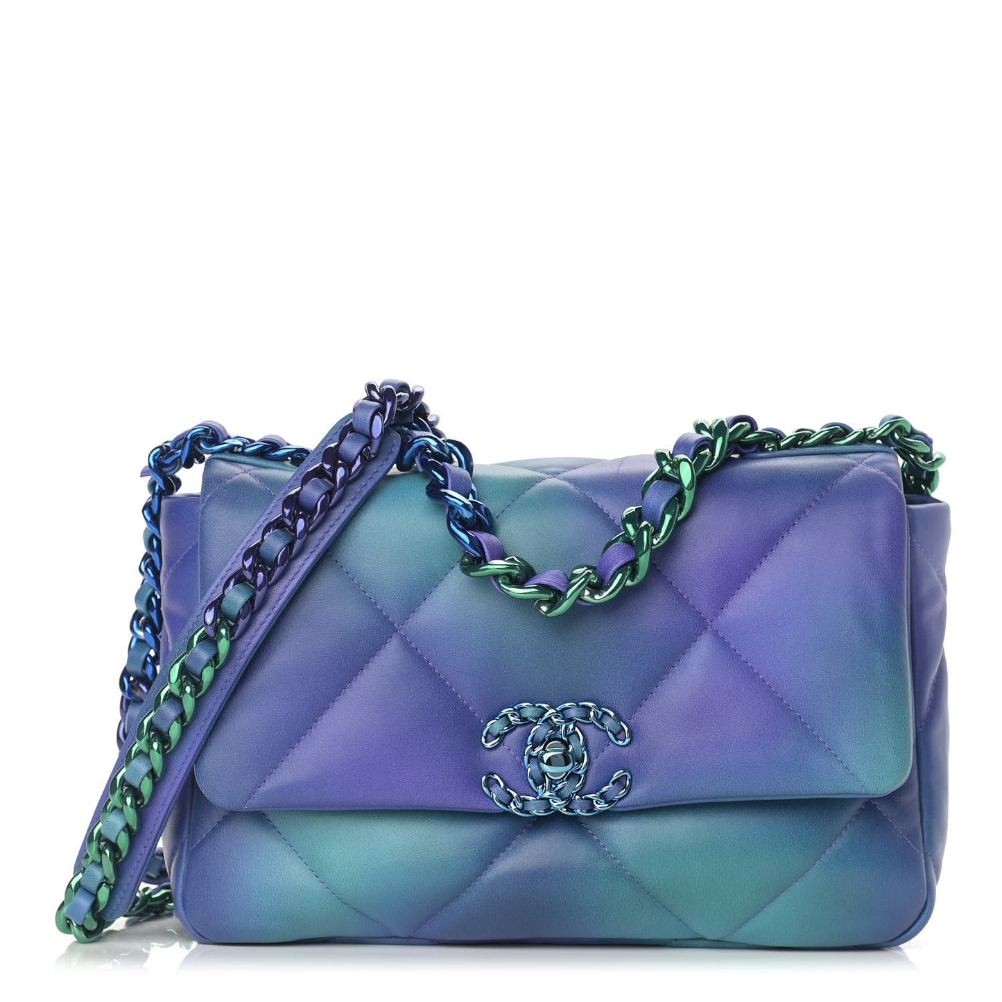 Tie Dye Calfskin Quilted Medium Chanel 19 Flap Blue Purple