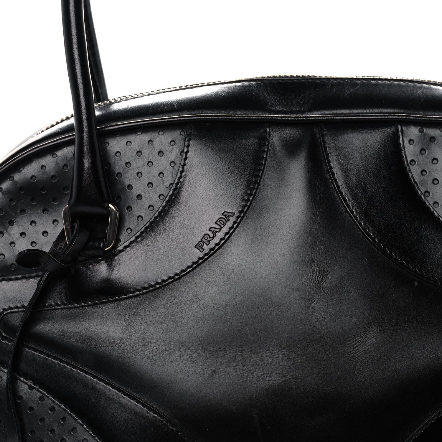Prada Vitello Drive Perforated Bowling Bag Black 8 of 13