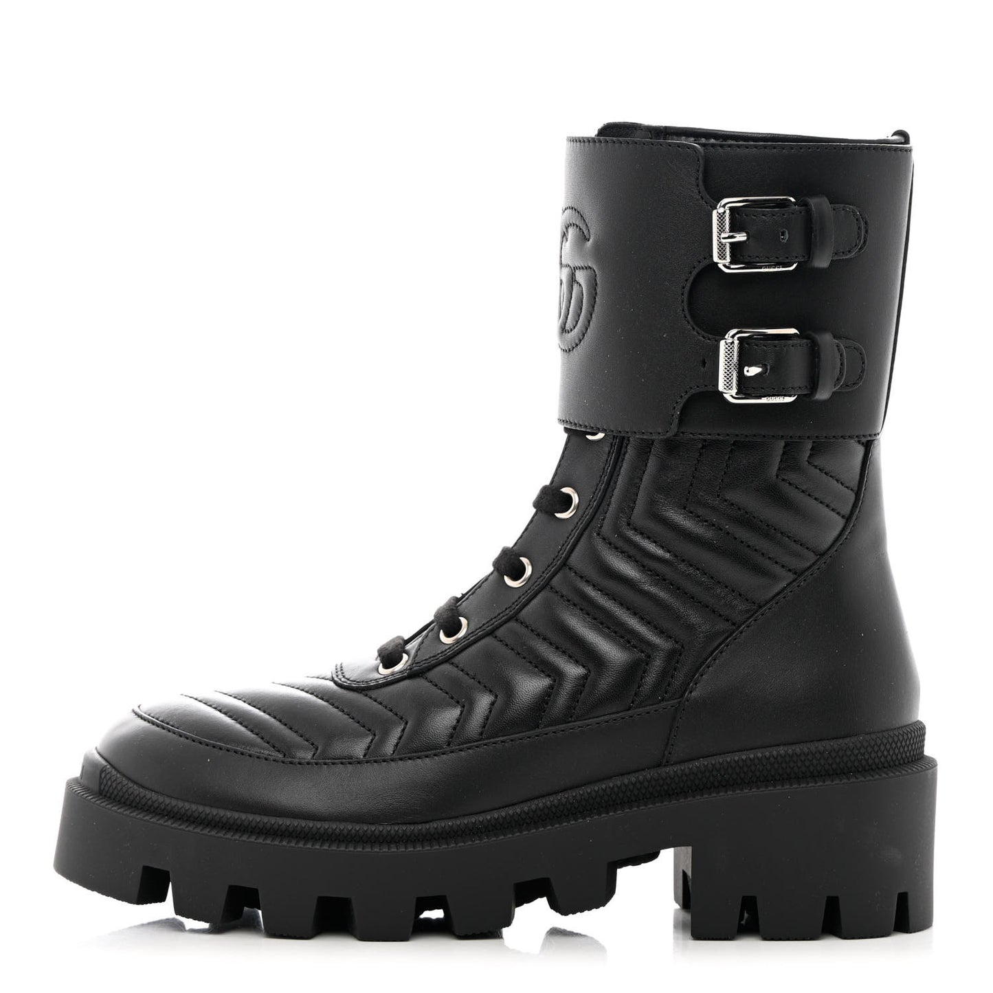 Nappa Frances GG Matelasse Platform Combat Boots 35 Black