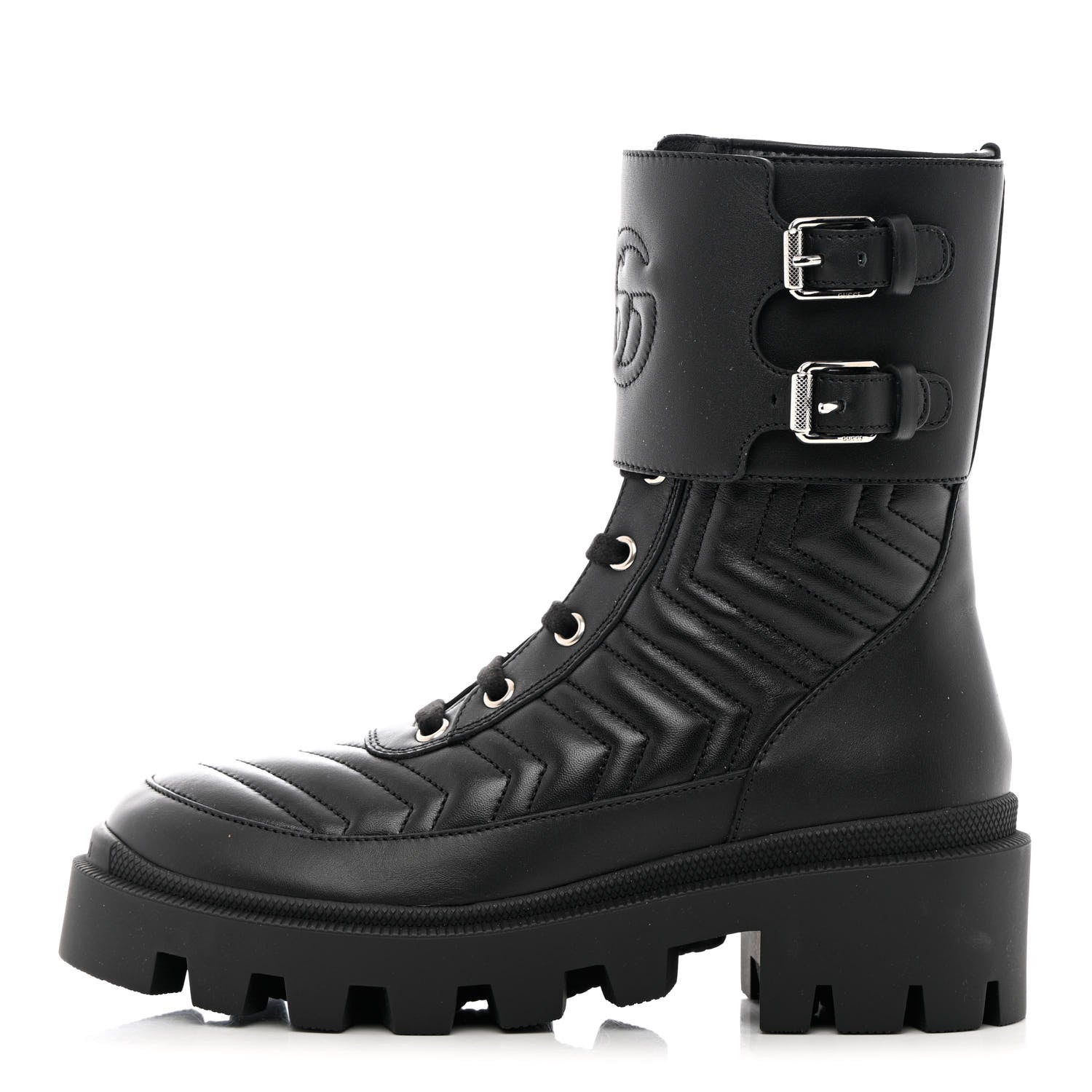 Gucci Nappa Frances GG Matelasse Platform Combat Boots 35 Black 1 of 11
